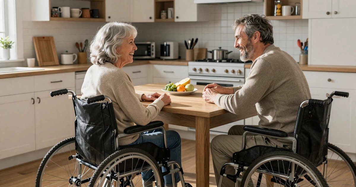 Leslie and Howard, an interabled couple in their fifties, sharing coffee at a San Francisco cafe