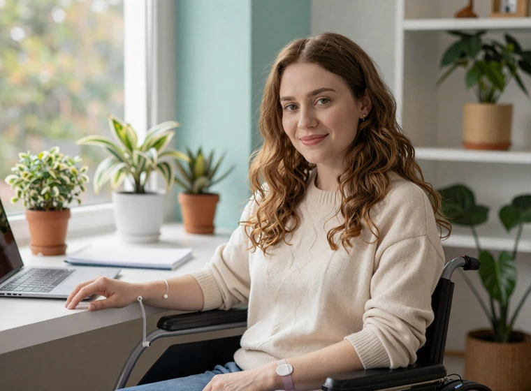 Modern Dating co-founder Jacqueline smiling at her home workspace, disabled dating site founder story