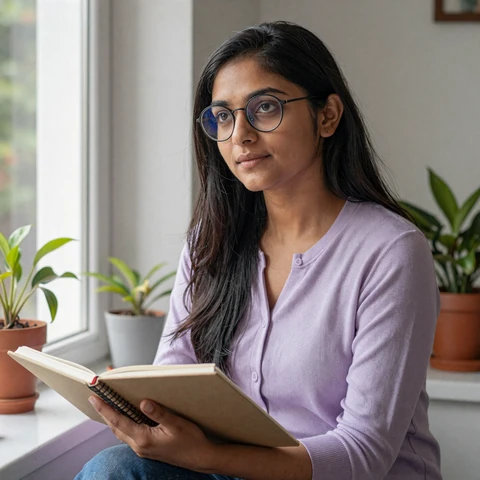 Priya, autistic community member, sketching at home